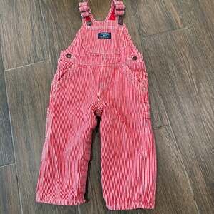 OshKosh B'gosh Hickory Stripe Overalls - Red/Ivory - 18M